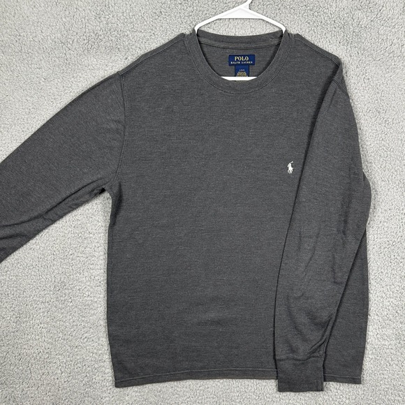 Polo Ralph Lauren Sweater Crew Neck Mens Large Gray Thermal Waffle Knit Pullover
